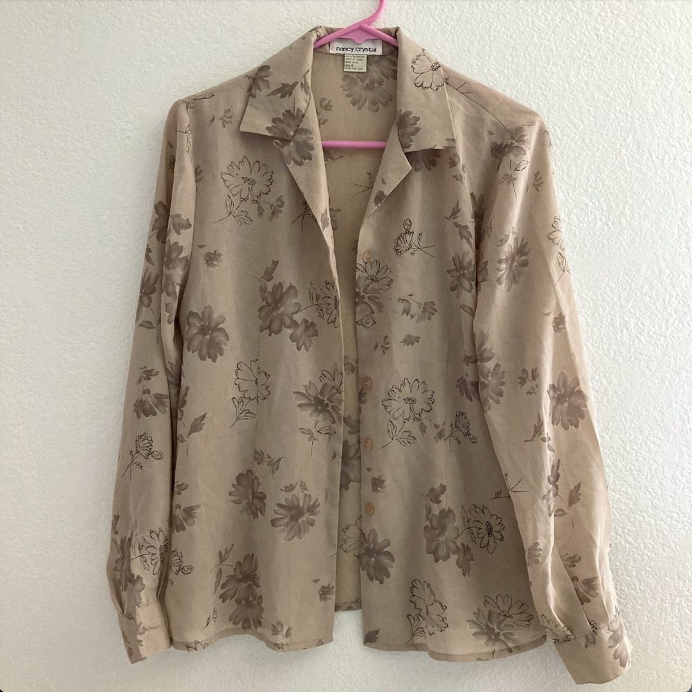 Floral button down blouse, women's size 4